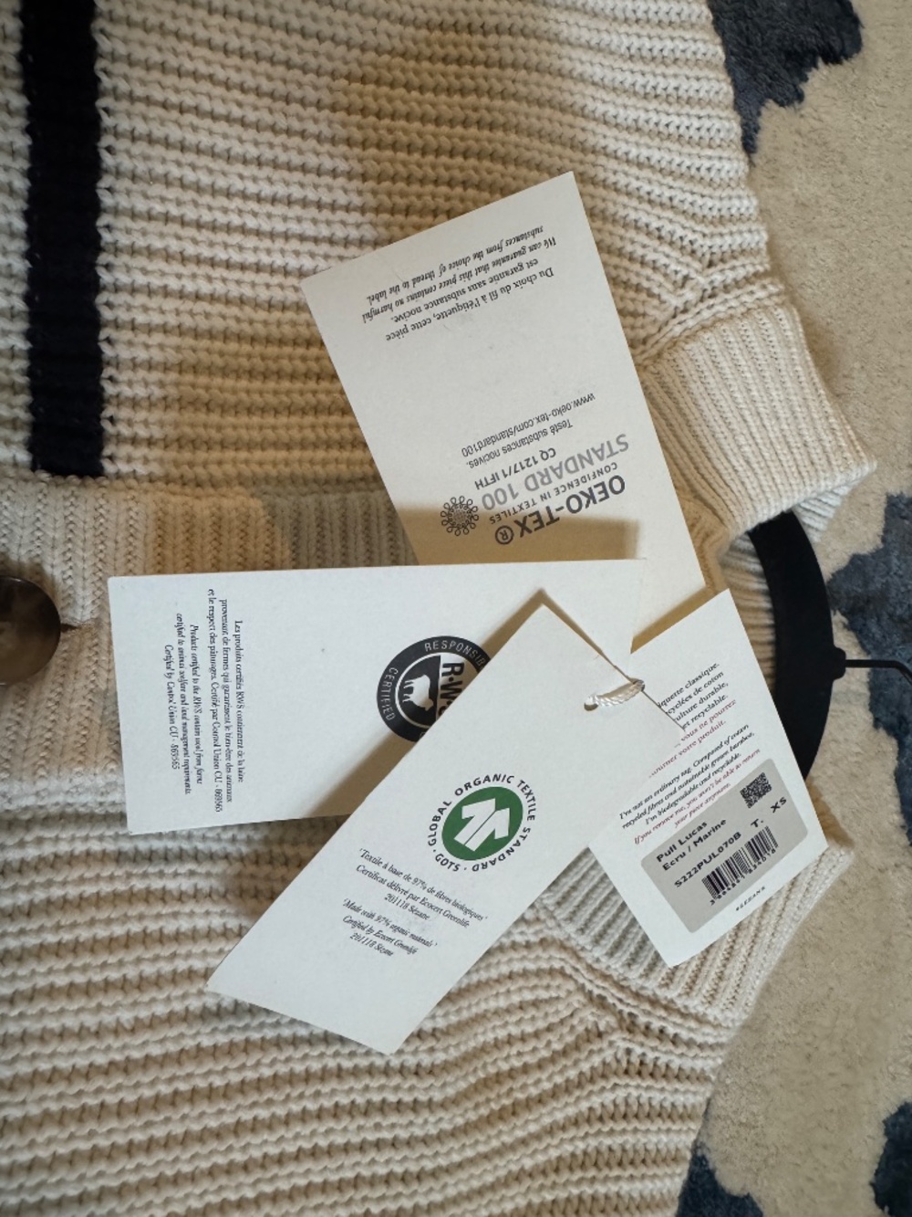 NWT Sezane Lucas Jumper in Ecru/Navy Size XS (Runs Large) - Picture 14 of 14